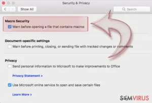 Disable Macros on Mac OS X. Step 3