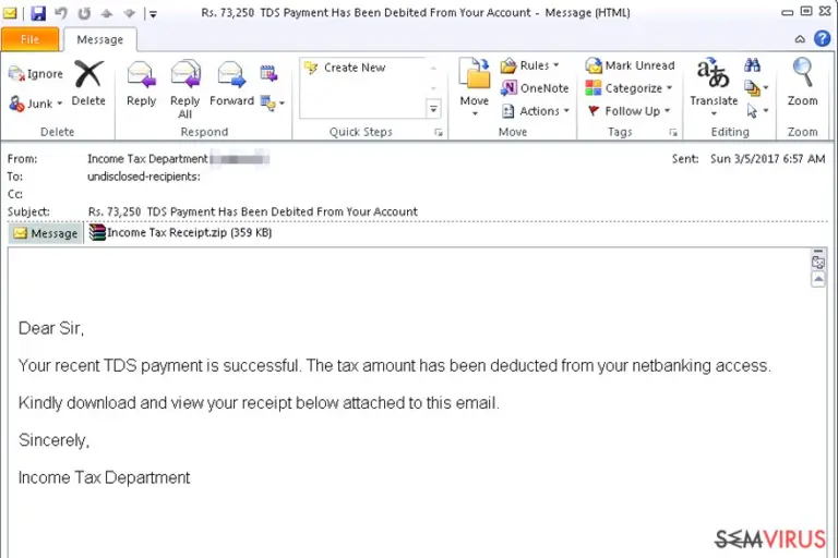 Income Tax Receipt virus