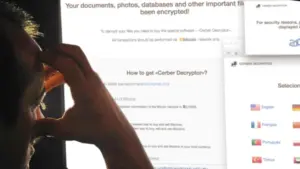 Confused computer user looking at Cerber ransom note