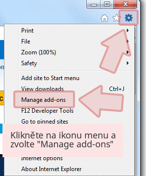 Klikněte na ikonu menu a zvolte 'Manage add-ons' Klikněte na ikonu menu a zvolte 'Manage add-ons'