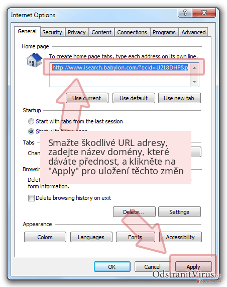 Smažte škodlivé URL adresy, zadejte název domény, které dáváte přednost, a klikněte na 'Apply' pro uložení těchto změn Smažte škodlivé URL adresy, zadejte název domény, které dáváte přednost, a klikněte na 'Apply' pro uložení těchto změn