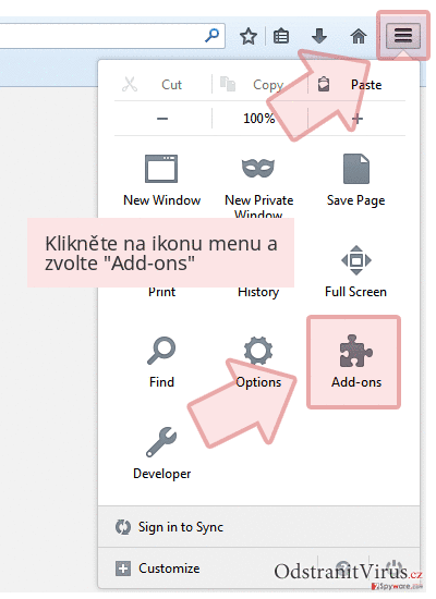 Klikněte na ikonu menu a zvolte 'Add-ons' Klikněte na ikonu menu a zvolte 'Add-ons'