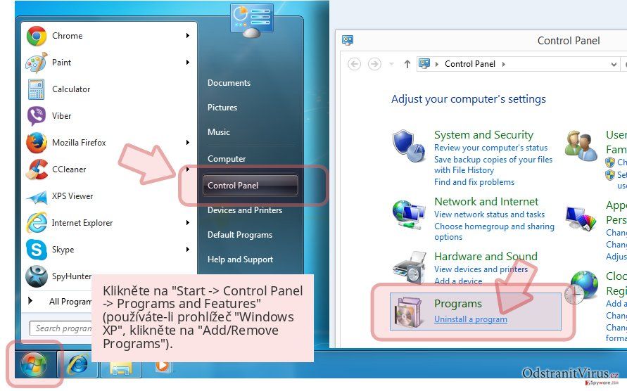 Klikněte na 'Start -> Control Panel -> Programs and Features' (používáte-li prohlížeč 'Windows XP', klikněte na 'Add/Remove Programs'). Klikněte na 'Start -> Control Panel -> Programs and Features' (používáte-li prohlížeč 'Windows XP', klikněte na 'Add/Remove Programs').