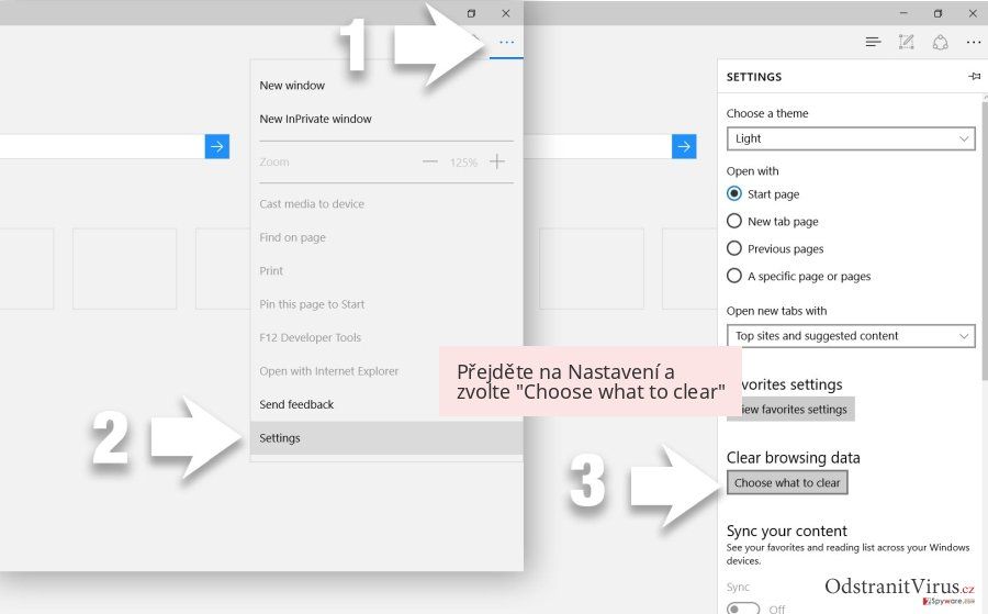 Přejděte na Nastavení a zvolte 'Choose what to clear' Přejděte na Nastavení a zvolte 'Choose what to clear'