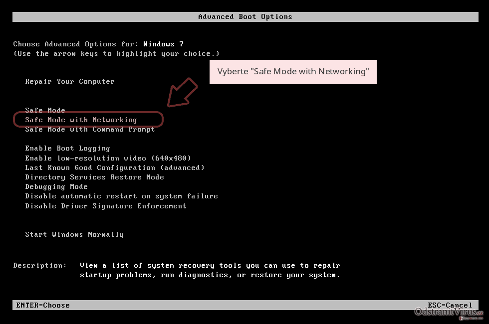Vyberte 'Safe Mode with Networking' Vyberte 'Safe Mode with Networking'
