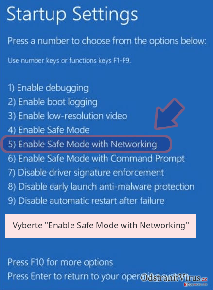 Vyberte 'Enable Safe Mode with Networking' Vyberte 'Enable Safe Mode with Networking'