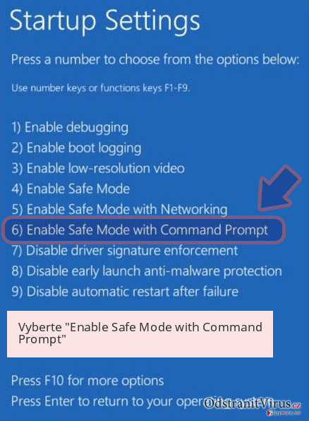 Vyberte 'Enable Safe Mode with Command Prompt' Vyberte 'Enable Safe Mode with Command Prompt'