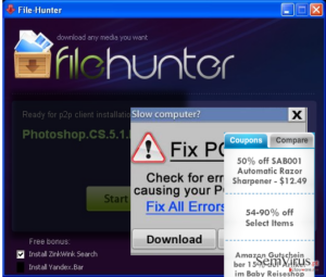 FileHunter virus displaying pop-up advertisements