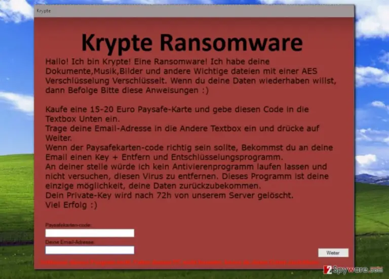 Krypte virus displays ransom note in German language
