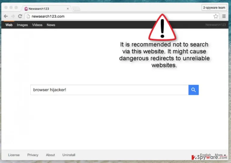 Newsearch123.com redirects can occur if you search via this suspicious website