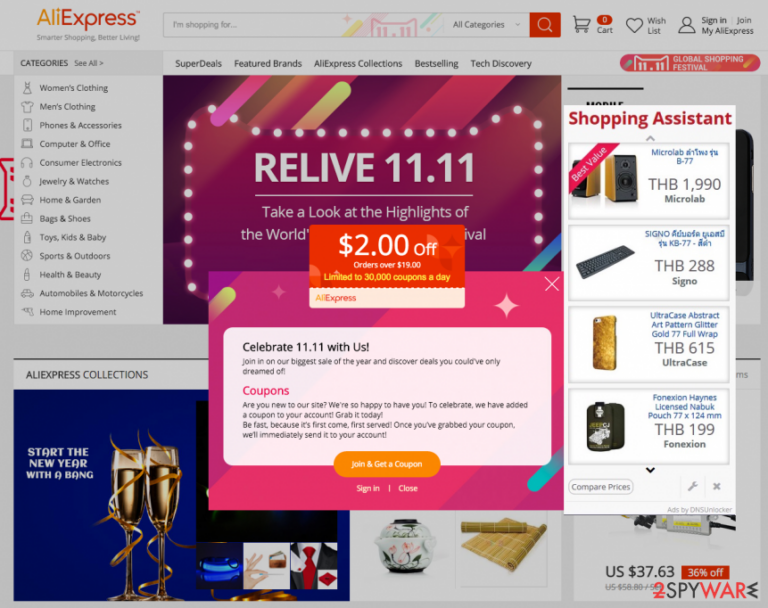 Displaying DNS Unlocker Version 1.4 ads that emerge while visiting online shop