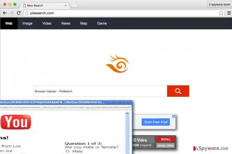 PieSearch browser hijacker sets PieSearch.com as homepage