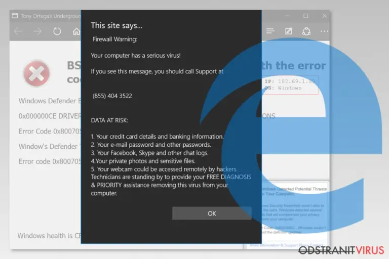 Screenshot of Microsoft Edge virus
