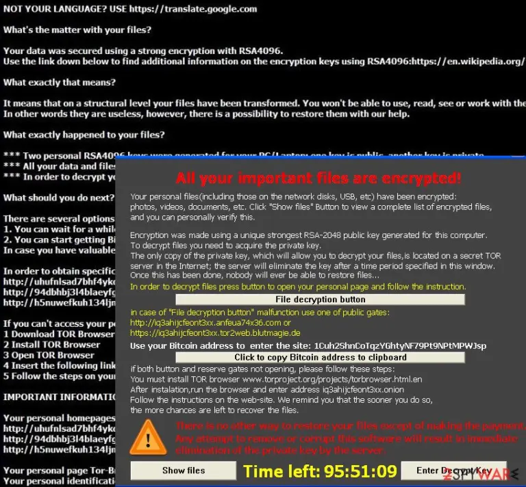 The note revealing TeslaCrypt 4.0